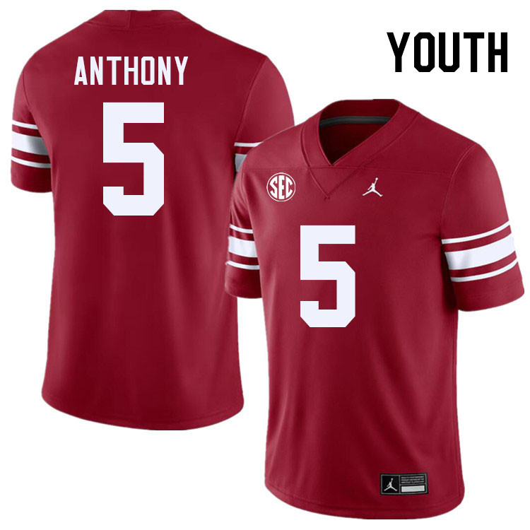 Youth #5 Andrel Anthony Oklahoma Sooners 2024 SEC Conference College Football Jerseys-Throwback